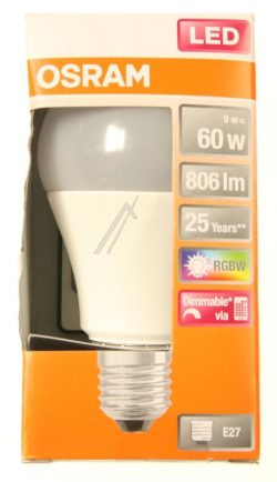 LEDSCLA60REM 9W/ 827 230VFR E27 LED RETROFIT RGBW LAMP WITH REMOTE CONTROL,  9W,  E27, 230 V
