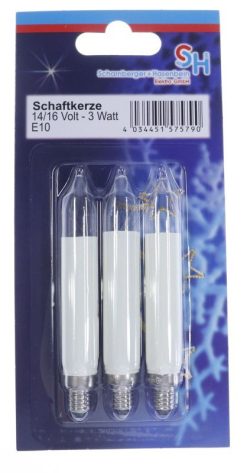 E10 14/ 16V-3W SCHAFTKERZE KLAR 3ER-BLISTER ELFENBEIN