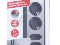 ESTILO 1153590410 PRODUŽNI KABL SA USB FUNKCIJOM PUNJENJA 4-SMERNI 2X ZAŠTITNI KONTAKT I 2X EURO SREBRNO/ CRNO,  2M,  H05VV-F 3G1.5