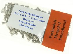 F503630044 FLACHSTECKHÜLSE 6,3MM X 0,8MM 100 STÜCK FÜR 1,5 – 2,5MM² STAHL-VERNICKELT