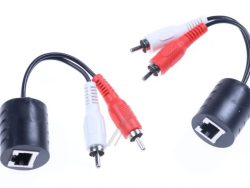 87857 STEREO AUDIO EXTENDER RJ45 BUCHSE ZU 2 X CINCH STECKER CAT.5 BIS 50 M SET 2 STÜCK