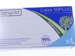 604219 EINWEGHANDSCHUHE LATEX 50PLUS,  PUDERFREI,  GR. 9/ L,  NATUR,  100 STÜCK