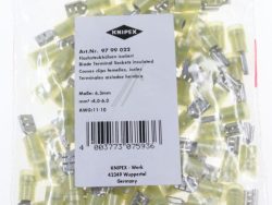 97 99 022 FLACHSTECKHÜLSEN GELB ISOLIERT 6,3 MM STECKERBREITE FÜR 4,0 – 6,0 MM² 100 STÜCK