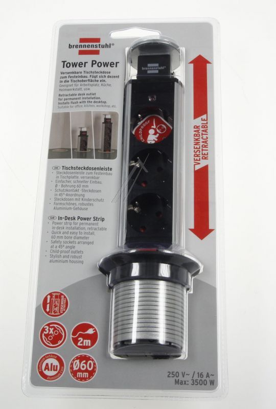 TOWER POWER 1396200003 TISCHSTECKDOSENLEISTE 3-FACH 2M