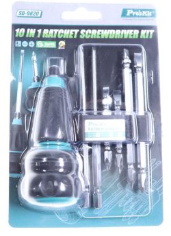 SD-9820 RATSCHEN-SCHRAUBENDREHER MIT TRENNBAREM 3-IN-1 HANDHALTER UND 6 BITS