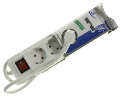 EBLS 3W2USB6SS 39613 3FACH STECKDOSENLEISTE MIT SCHALTER,  2X USB,  2.1A MAX,  WEISS