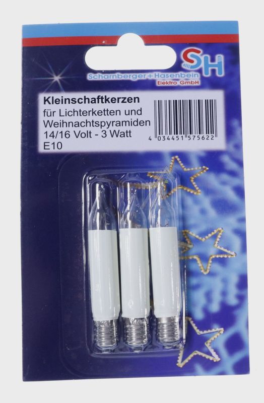 E10 14/ 16V KLEINSCHAFTKERZE 11,5X70MM,  3W ELFENBEIN 3ERBLISTER