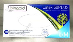 604218 EINWEGHANDSCHUHE LATEX 50PLUS,  PUDERFREI,  GR. 8/ M,  NATUR,  100 STÜCK
