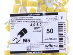 C040E040060 43964 QUETSCH KABELSCHUH GABELFORM ISOLIERT M5 GELB 4,0 – 6,0MM² 50 STÜCK DIN 46237