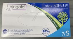 604217 EINWEGHANDSCHUHE LATEX 50PLUS,  PUDERFREI,  GR. 7/ S,  NATUR,  100 STÜCK