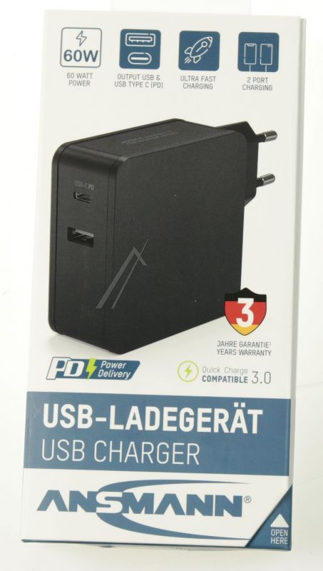 1001-0096 GAN LADEGERÄT 65W 1X USB-C,  1X USB-A,  PD,  QC