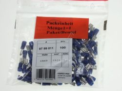 97 99 011 FLACHSTECKHÜLSEN BLAU ISOLIERT 4,8 MM STECKERBREITE FÜR 1,5 – 2,5 MM² 100 STÜCK