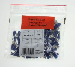97 99 011 FLACHSTECKHÜLSEN BLAU ISOLIERT 4,8MM STECKERBREITE FÜR 1,5-2,5MM² 100 STÜCK