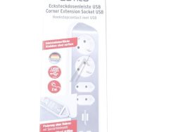 ESTILO 1153590420 ECK-STECKDOSENLEISTE MIT USB-LADEFUNKTION 4-FACH 2X SCHUTZKONTAKT U. 2X EURO SILBER/ WEISS,  2M,  H05VV-F 3G1,5