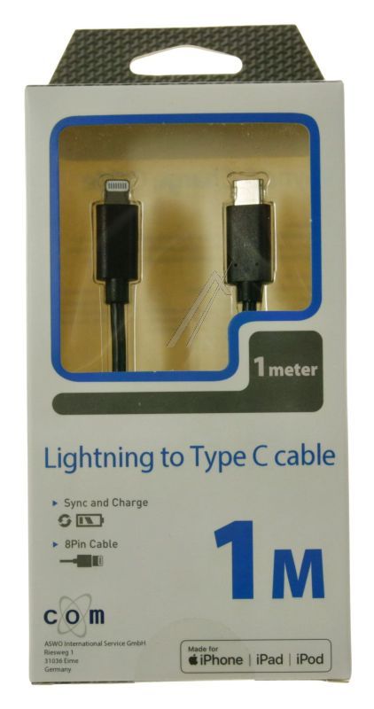 LIGHTNING - USB-C KABAL ZA PUNJENJE/ PRENOS PODATAKA 1M,  CRNI,  SA MFI LICENCOM