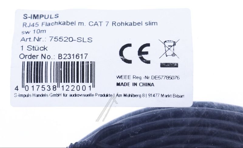 PATCHKABEL CAT7, RJ45, U/ FTP,  SCHWARZ,  10M,  SLIM