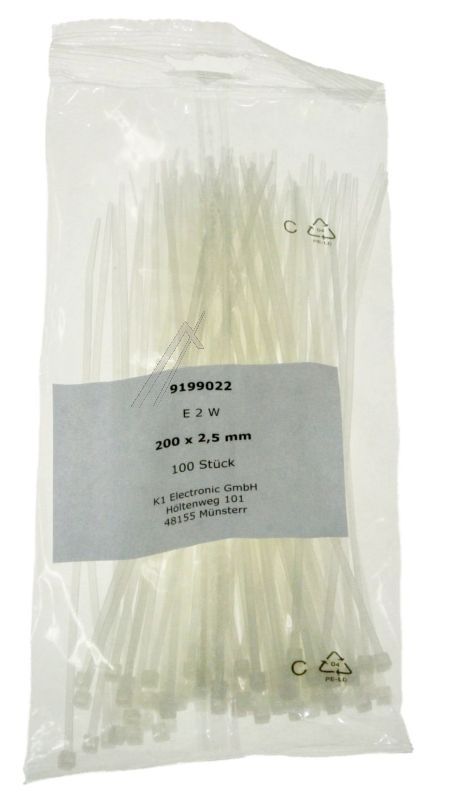 E 2 W KABELBINDER WEISS,  200 X 2,5 MM100 STCK.