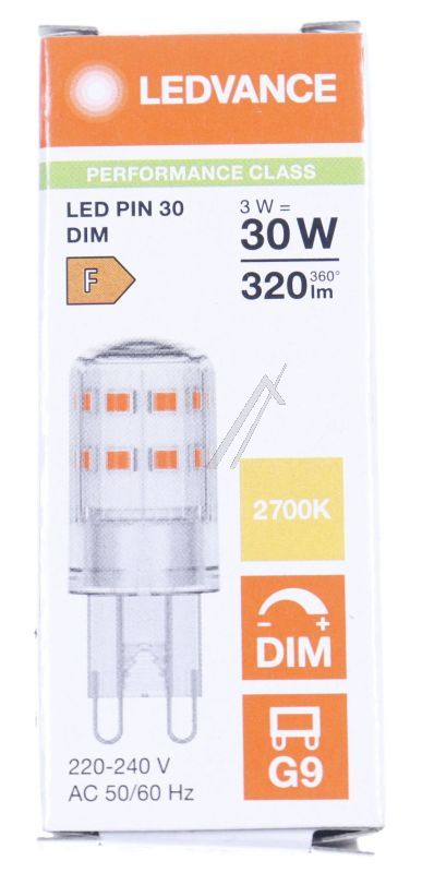 AC58917 LED PIN 30 300° DIM P 3W 827 CLEAR G9