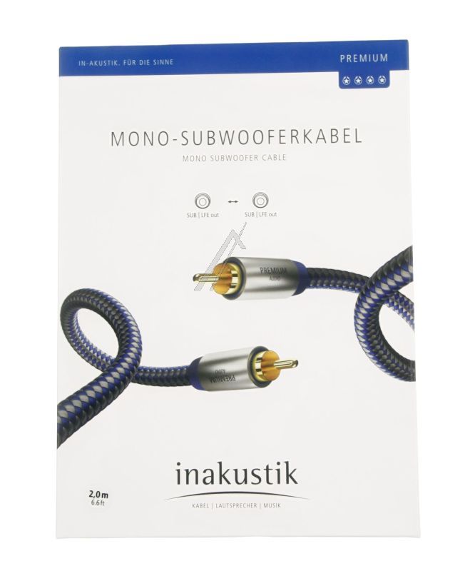 PREMIUM-II 00408021 MONO-SUBWOOFERKABEL CINCHSTECKER/ 2 CINCHSTECKER 2,0M
