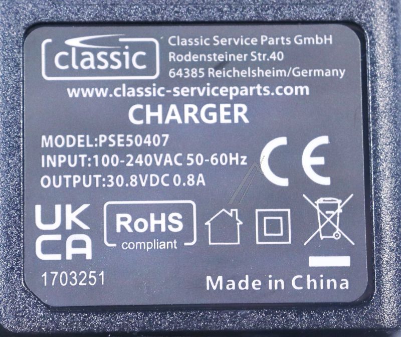 30,8V-0,8A PSE50407 EU NETZTEIL LADEGERÄT ALTERNATIV U.A. FÜR XIAOMI DREAME HOOVER