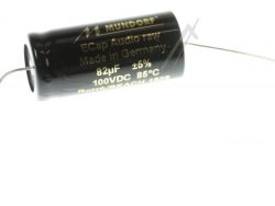 82UF-100V ECAP100-82 AUDIO-ELKO AXIAL 85° 18X39MM BIPOLAR RAU