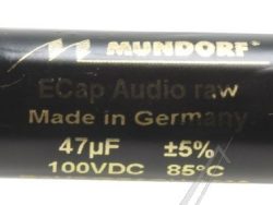 47UF-100V ECAP100-47 AUDIO-ELKO AXIAL 85° 14X37MM BIPOLAR RAU