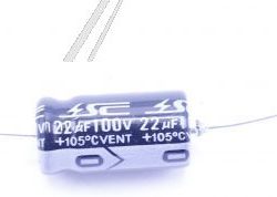 22UF-100V ELKO AXIAL 85° 6,5X18MM -ROHS-KONFORM-