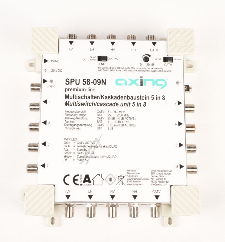 SPU 58-09N SPU5809N MULTISCHALTER STAND-ALONE/ KASKADENBAUSTEIN 5 IN 8 PREMIUM-LINE FÜR BIS ZU 8 TEILNEHMER SAT AKTIV UND QUAD-LNB-TAUGLICH C