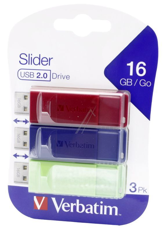49326 USB-STICK 2.0 STORE N GO SLIDER 3 X 16GB (ROT/ BLAU/ GRÜN)
