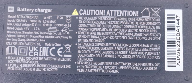 BCTA 71420-1701 C002470001400 LADEGERÄT 36V (AUSGANG 41,7V) DC 8MM STECKER