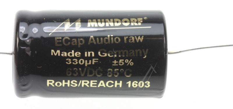 330UF-63V ECAP63-330 AUDIO-ELKO AXIAL 85° 21X36MM BIPOLAR RAU