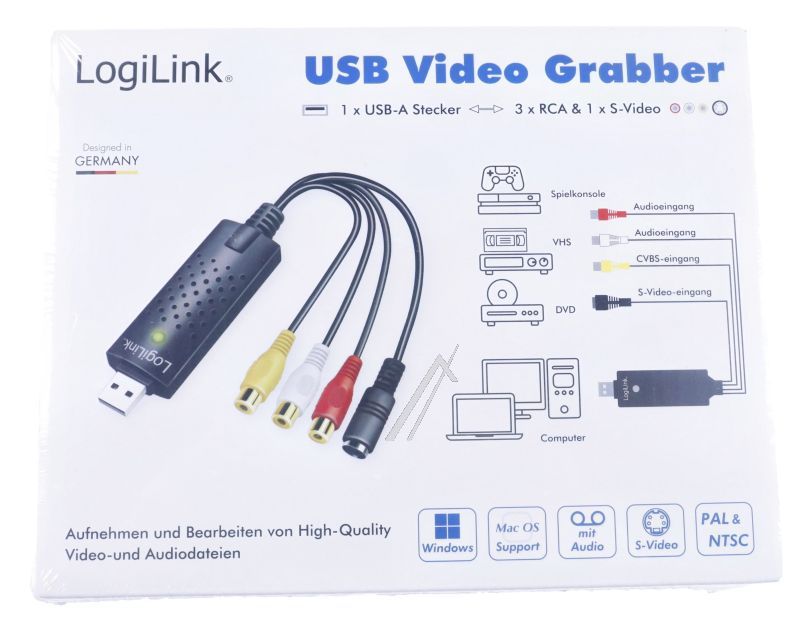 VG0030A USB 2.0-A/ V-GRABBER, USB-A/ M ZU 3XCINCH MINIDIN5/ F, LOGILINK