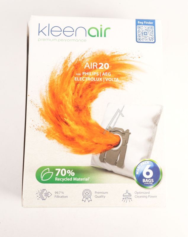 AIR20 KLEENAIR PREMIUM MICROFLIES-STAUBBEUTEL 6 STÜCK 5-LAGIG ALTERNATIV FÜR PHILIPS /  ELECTROLUX S-BAG®