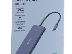 32153 USB-C-HUB 13-IN-1: 2×A2.0, 3×A3.2 G1, 1×A3.2 G2, 2×C, 2×HDMI, DP, AUX, LAN (RJ45)