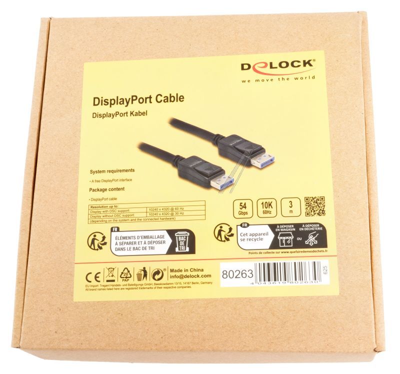 80263 DISPLAYPORT KABEL 10K 60HZ 54GBPS 3M