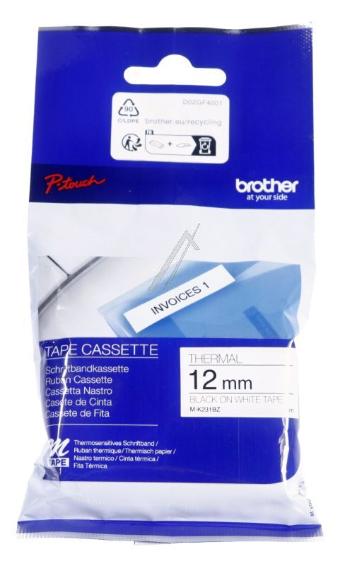M-K231BZ SCHRIFTBANDKASSETTE SCHWARZ AUF WEISS 12MM 8M